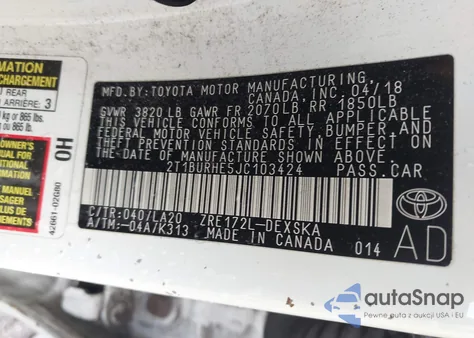 2018 Toyota Corolla Xse из США, поврежденный, VIN 2T1BURHE5JC103424